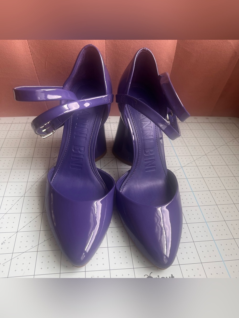 Gianni Bini Purple Patent Ankle-Strap Pointed-Toe Pumps
